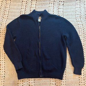 L.L. Bean Navy 100% Cotton Mock Neck Zip Front Cardigan Sweater Size Large - Reg
